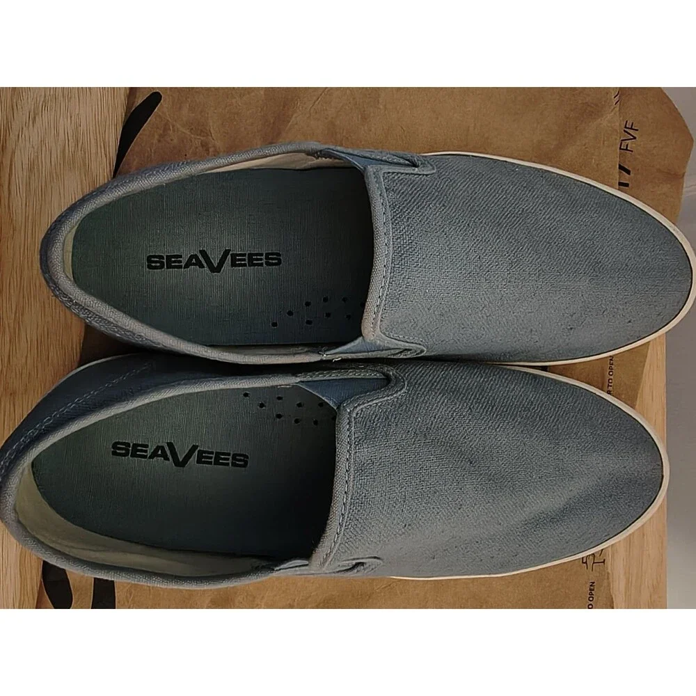 SeaVees Mens Baja Slip On Classic Sneakers Size 10.5 Blue Mirage  Linen Canvas